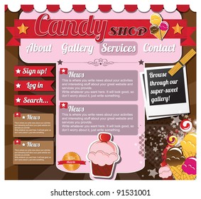Website template elements, vintage style, candy shop