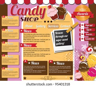 Website template elements, vintage style, candy shop