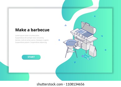 Website template encouraging you to buy a barbecue. Modern design concept. Vector illustration for mobile phones, apps, posters and flyers.