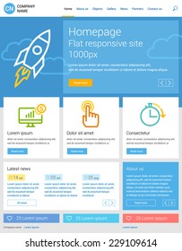 Website template, flat responsive design. Homepage