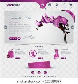 website template for flower shop and web shop, the worn, rubbed effects are on different layers, eps10, contains transparencies for a high realistic effect.