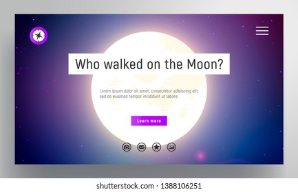 Website template. Full Moon in the middle of the night starry sky