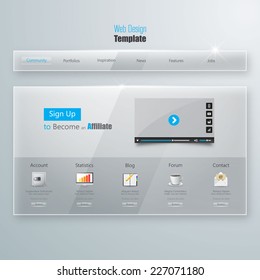 Website Template, Glass Transparent Minimalistic design with icons and buttons