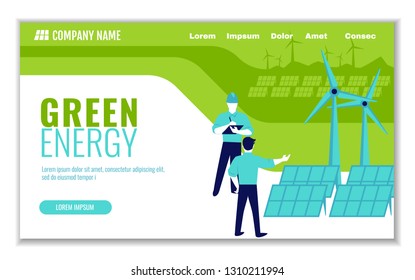 Website template of green energy and saving ecology, for graphic and web design, flat design vector illustration 