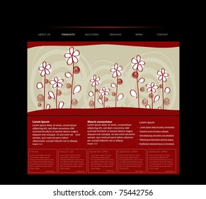 Website template with handdrawn flowers in editable vector format