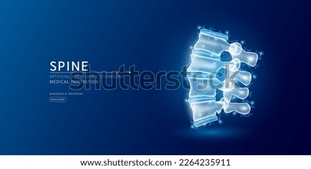 Website template. Human spine bone anatomy translucent low poly triangles. Futuristic glowing organ hologram on dark blue background. Medical innovation diagnosis treatment concept. Banner vector. Сток-фото © 