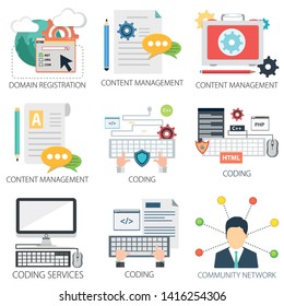 website template Icons, Domain Registration, Content Management, Coding, web design template, Network and Services Icons website template Icons, Domain Registration, Content Management, Coding, web design template, Network and Services Icons