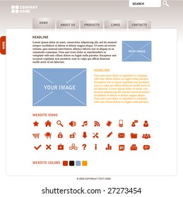 website template with icons and elements (easy editable objects, see also other stuff for web in my gallery)