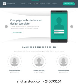 Website Template Landing One Page Header Flat Design and Icons. 960 grid system vector illustration.