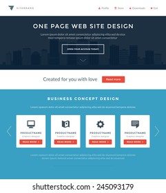 Website Template Landing One Page Header Flat Design and Icons. 960 grid system vector illustration.