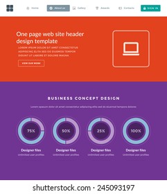 Website Template Landing One Page Header Flat Design and Icons. 960 grid system vector illustration.