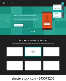 Website Template Landing One Page Header Flat Design and Icons. 960 grid system vector illustration.