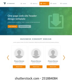 Website Template Landing One Page Header Flat Design and Icons. 960 grid system vector illustration.