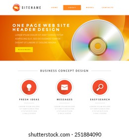 Website Template Landing One Page Header Flat Design and Icons. 960 grid system vector illustration.