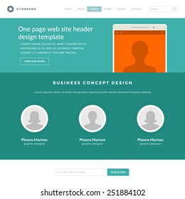 Website Template Landing One Page Header Flat Design and Icons. 960 grid system vector illustration.