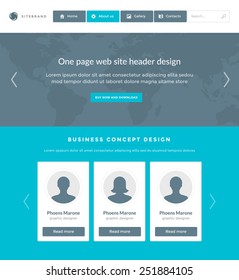 Website Template Landing One Page Header Flat Design and Icons. 960 grid system vector illustration.