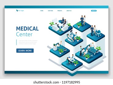 Website Template Landing page Isometric concept of hospital work, maternity ward, work with patients, doctors and surgeons.. Easy to edit and customize.