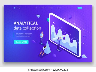 Website Template Landing page Isometric concept analytical data collection, Teamwork. Easy to edit and customize.