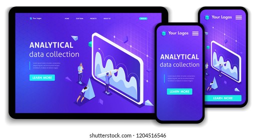 Website Template Landing page Isometric concept analytical data collection, Teamwork. Easy to edit and customize, Responsive ui ux.
