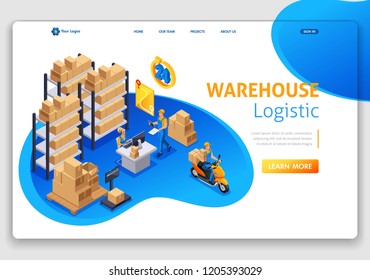 Website Template Landing page Isometric concept customer service, delivery service, Warehouse Logistic, trucking, support 24 7. Easy to edit and customize