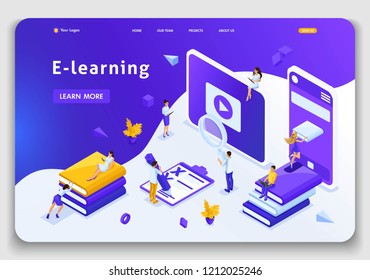 Website Template Landing page Isometric concept library, encyclopedia, e-learning, education, media library or web archive. Easy to edit and customize.