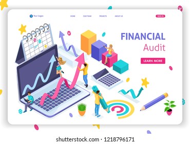 Website Template Landing page Isometric concept Financial management, Financial audit, planning and strategy. Easy to edit and customize.