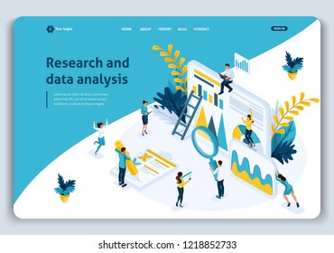 Website Template Landing page Isometric concept Business analysis, best statistical tools in research and data analysis. Easy to edit and customize.