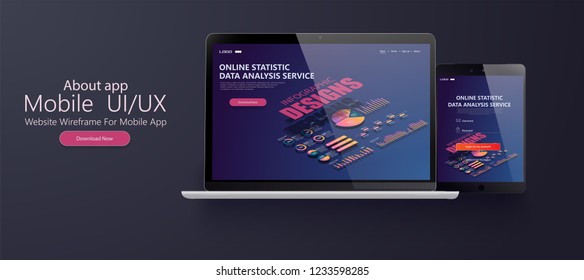 Website Template Landing page Isometric concept analytical data collection. Easy to edit and customize, Responsive.