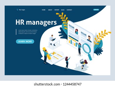 Website Template Landing page Isometric concept resume, recruiting, head hunters, HR manager. Easy to edit and customize, ui ux