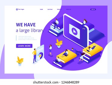 Website Template Landing page Isometric concept choose the right your book in our library. Easy to edit and customize