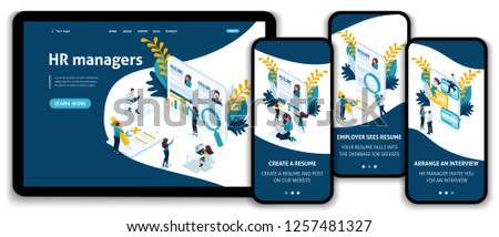 Website Template Landing page Isometric concept choose looking for a job, HR manager, interview with the employer. Easy to edit and customize, adaptive.
