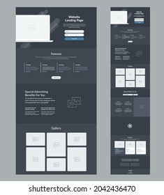 Website template landing page.Dark site design. Good wireframe ui ux layout interface.