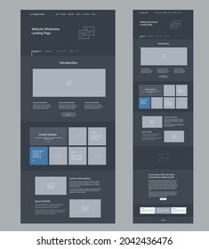 Website Template Landing Page.Dark Website Design. Guter Wireframe in ux Layout-Schnittstelle.