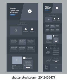 Website template landing page.Dark site design. Good wireframe ui ux layout interface.