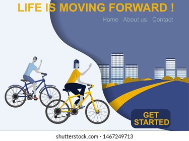 Website Template. Landing, vector illustration. Invitation to a bike ride. Website layout, poster template with place for your text.