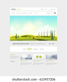 Website Template and Landscape Header with Wind Turbines.