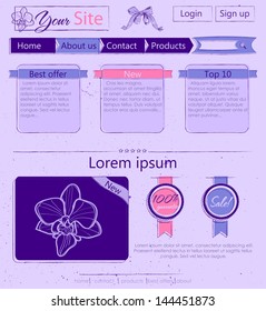 Website template with lilac vintage elements. Vector illustration EPS8