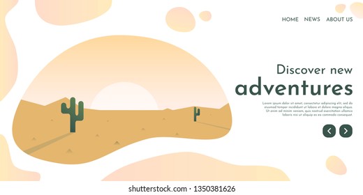 Website Template with Liquid Elements. Vector abstract background in a minimalist style. A simple banner with isolated objects. Landscape with a clipping mask. Desert. Flat concept