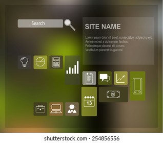 Website template menu with business icons