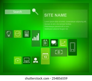 Website template menu with business icons green