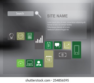 Website template menu with business icons