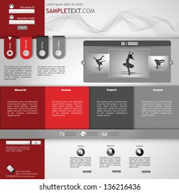 website template - metallic, red, white, grey colored