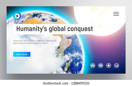 Website template. The Moon rises from behind the planet Earth in the clouds. Elements of this image furnished by NASA.