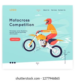 Website Template. Motocross, sport. Flat design vector illustration