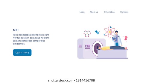 Website template for MRI tomography diagnostic and body scan, flat vector illustration on white background. Medical MRI health examination or checkup landing page.