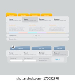Website template navigation elements panel design