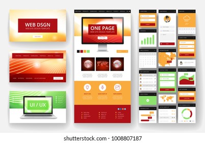 Website template, one page design, headers and interface elements.
