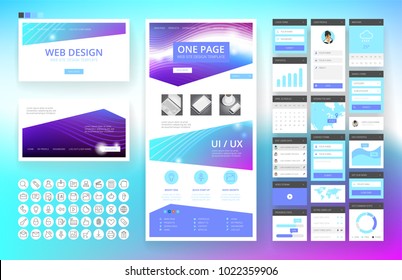 Website template, one page design, headers and interface elements.