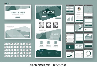 Website template, one page design, headers and interface elements.