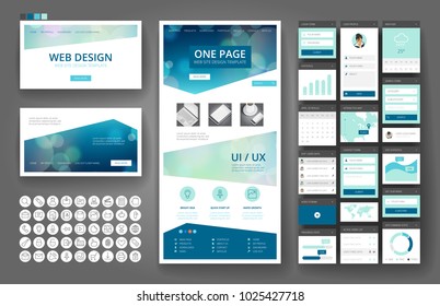 Website template, one page design, headers and interface elements. Bokeh defocused backgrounds.